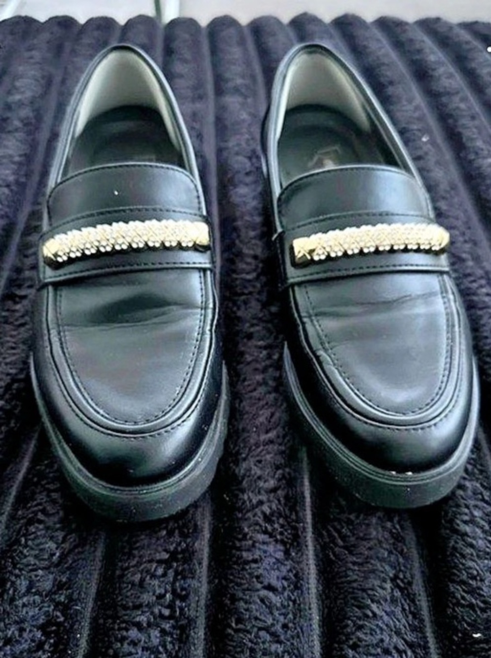 Franco Sarto Carolbling Embellished Black Loafers US 5.5